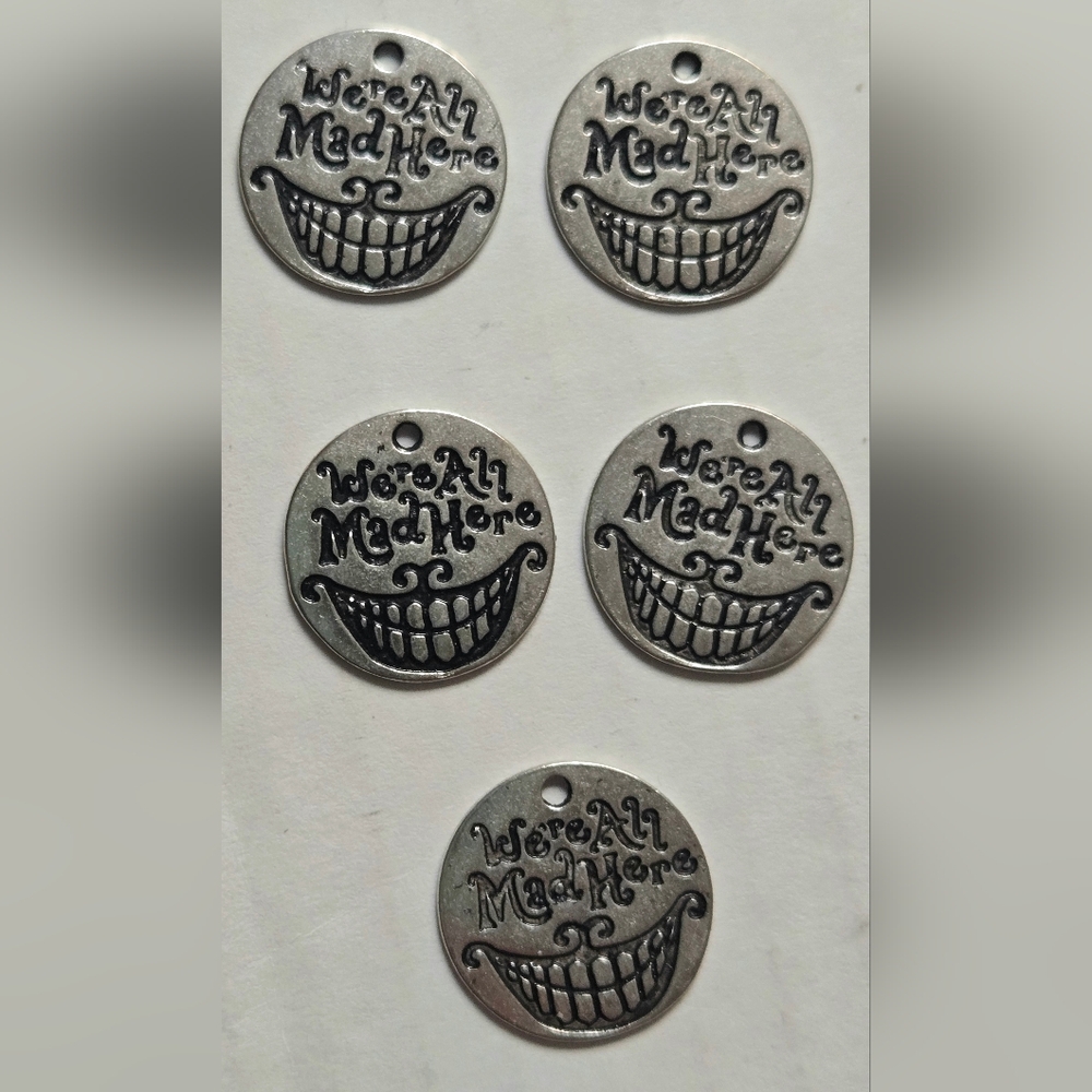 5 We're All Mad Here Alice In Wonderland Cheshire Cat Charms